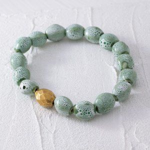 Aqua Glazed Porcelain Stretch Bracelet - NEW